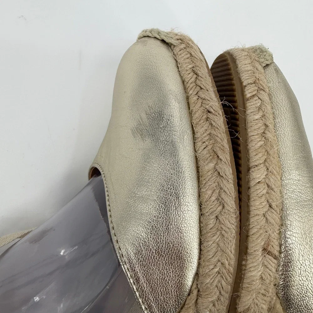 Boden Metallic Gold Espadrille Wedges Ribbon Ankle Tie Made in Spain Size 38